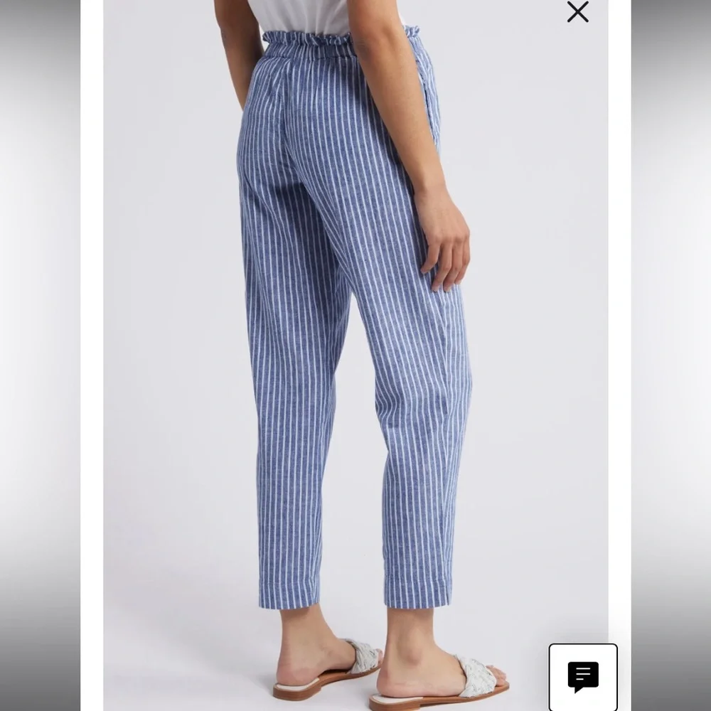 Beachlunchlounge Women’s Giavanna Linen Tie Blue and Cream Striped Pants Size XL - Picture 2 of 8